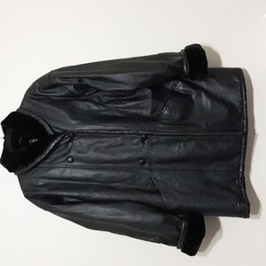 Vintage Charles Klein leather jacket coat women black faux fur M Y2K penny lane